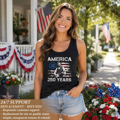 250 Years Tank Top Women America Lincoln Guitar Betsy Ross Flag Patriotic US Shirt