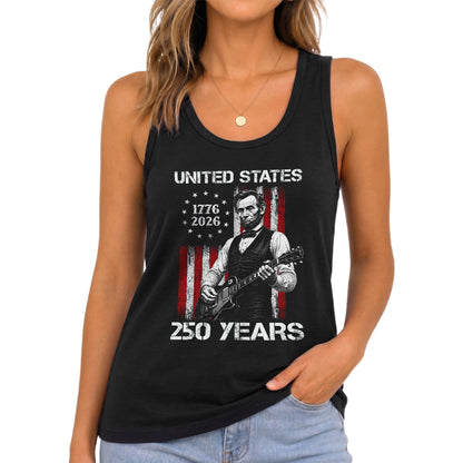 Tank Top Women America 250 Years 1776-2026 Abraham Lincoln Guitar Patriotic Sleeveless
